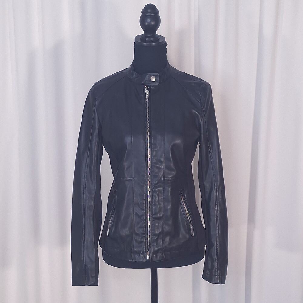 a.n.a. Women's Black Faux Leather Moto Jacket Small Y2K Biker Minimalist Coat